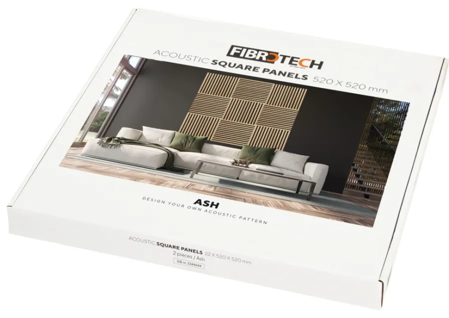 FibroTech Akustikpaneler & Tilbehør|Akustikpanel Square 22 × 520 × 520 mm 2-pk. Ash