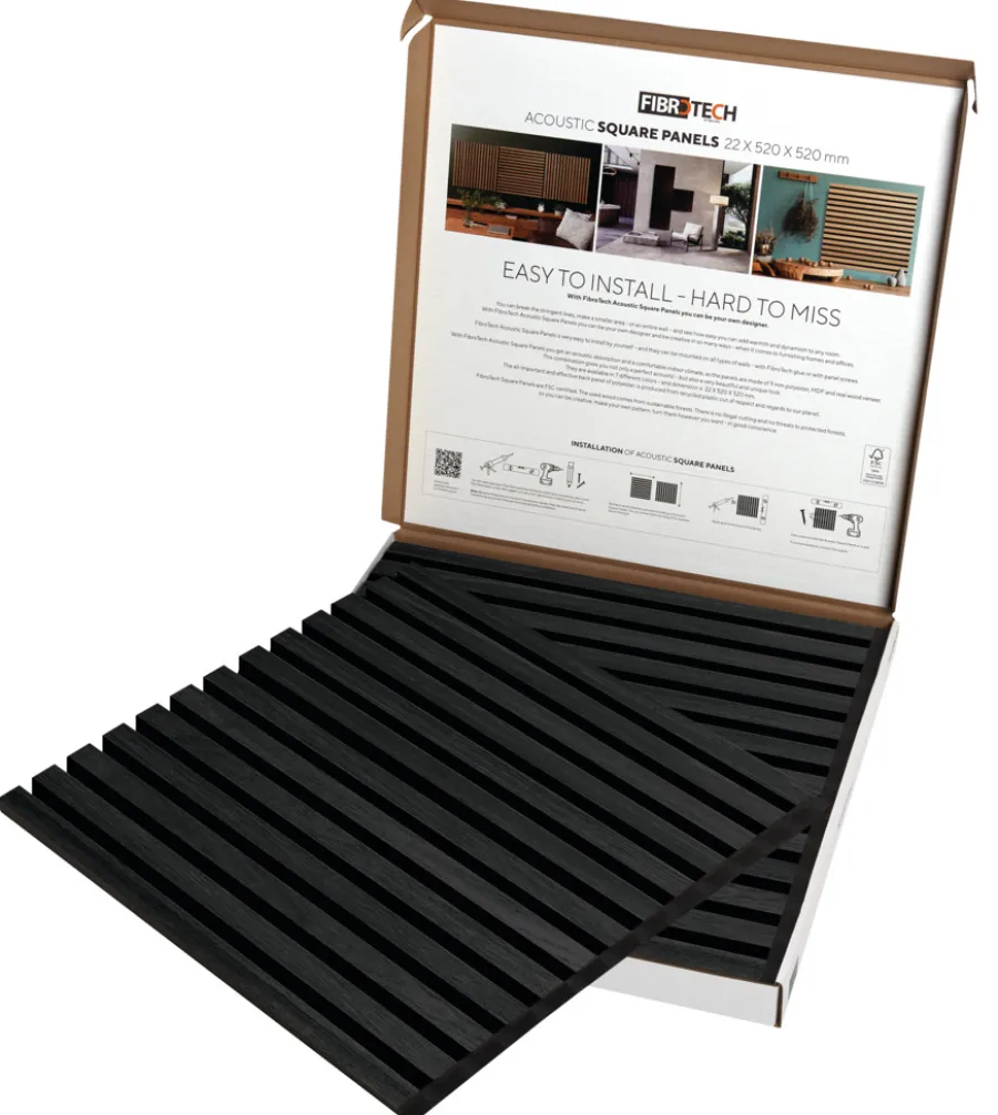 FibroTech Akustikpaneler & Tilbehør|Loftbeklædning|Akustikpanel Square 22 × 520 × 520 mm 2-pk. Black oak