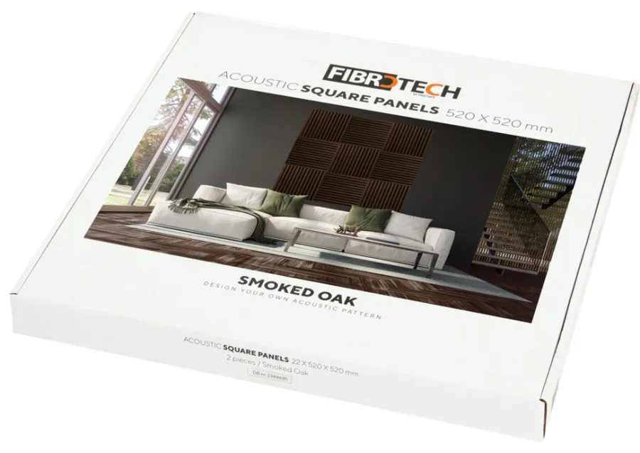 FibroTech Akustikpaneler & Tilbehør|Akustikpanel Square 22 × 520 × 520 mm 2-pk. Smoked oak