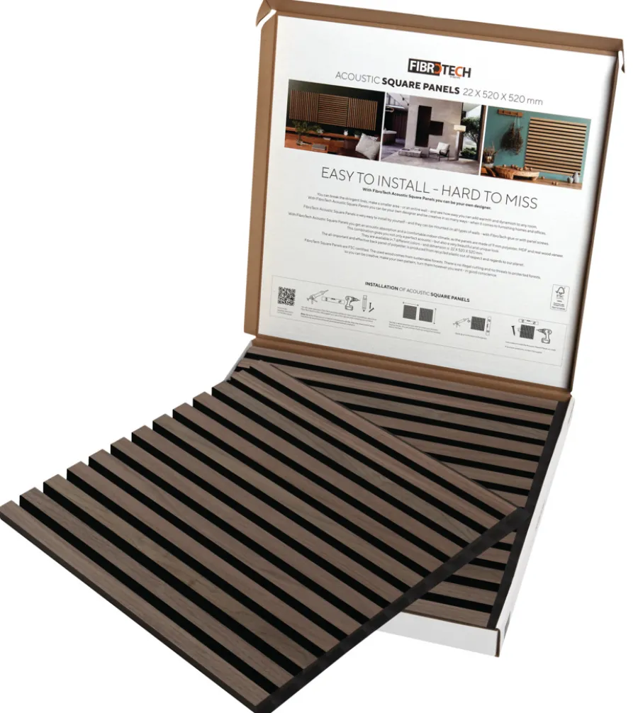 FibroTech Akustikpaneler & Tilbehør|Akustikpanel Square 22 × 520 × 520 mm 2-pk. Walnut
