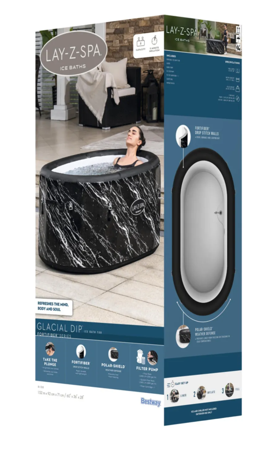 Bestway Badekar|Udendørs Spabade|Lay-Z-Spa Glacial Dip isbad 420 liter Sort marmor