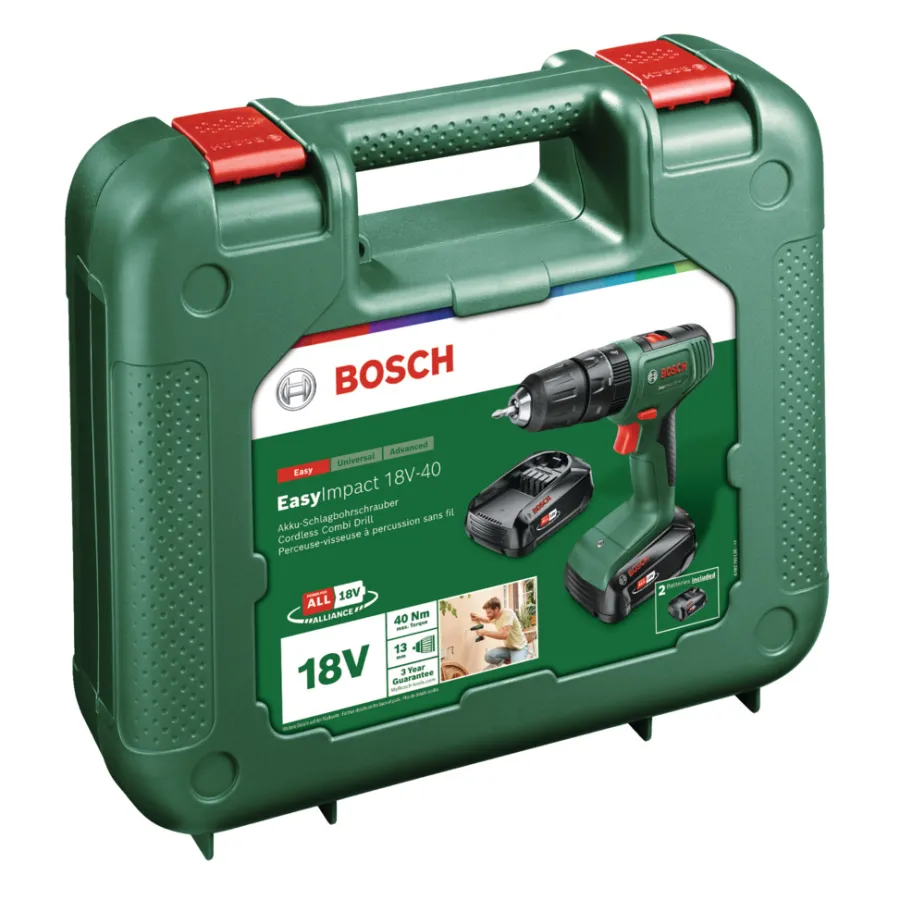 Bosch Bore- & Skruemaskiner|EasyImpact 18V-40 akku slagboremaskine 2 x 2,0 Ah
