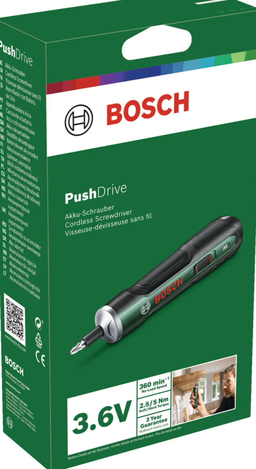 Bosch Spændeværktøj|Små Elmaskiner|PushDrive akku skruemaskine m/bits