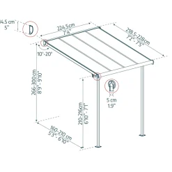 Canopia by Palram Overdækning|Sierra terrasseoverdækning 5,29 m² Ramme Antracit RAL 7016; Tagpaneler Klare