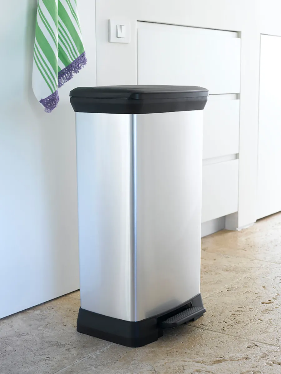 Curver Skraldespande|Affaldssortering|pedalspand sølv 50 liter Metalfinish