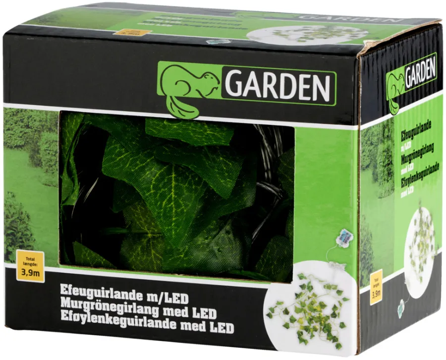 Garden® Sæsonafslutning|Dekorativ Belysning - Udendørs|Efeuguirlande med 20 LED-pærer -