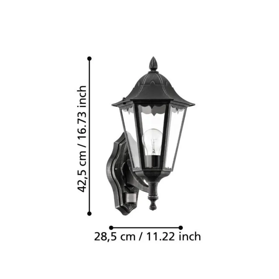 Eglo Udendørslamper|Navedo væglampe m/sensor sort/sølv 47,5 cm Sort og sølv