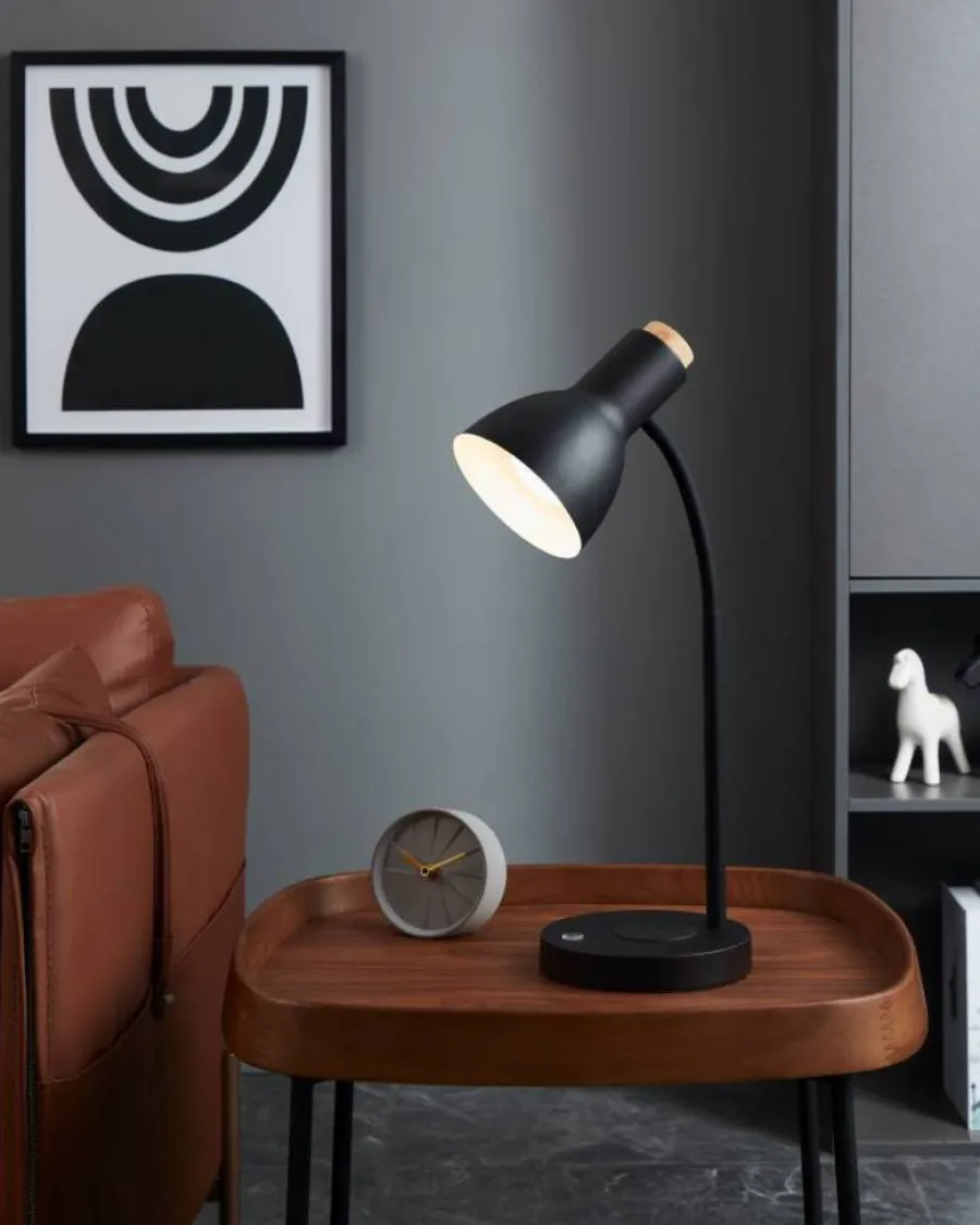 Eglo Bordlamper|Veradal bordlampe m/Qi-oplader Sort/træ
