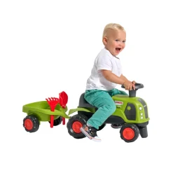 Falk Legetøj|Claas-traktor m/vogn, rive, skovl, rat og horn Rød/grøn/sort