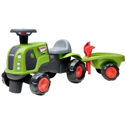 Falk Legetøj|Claas-traktor m/vogn, rive, skovl, rat og horn Rød/grøn/sort