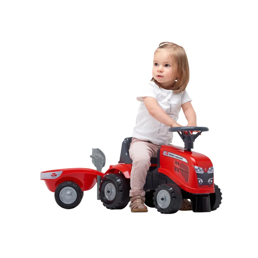 Falk Legetøj|Massey Ferguson traktor m/trailer, rive og skovl