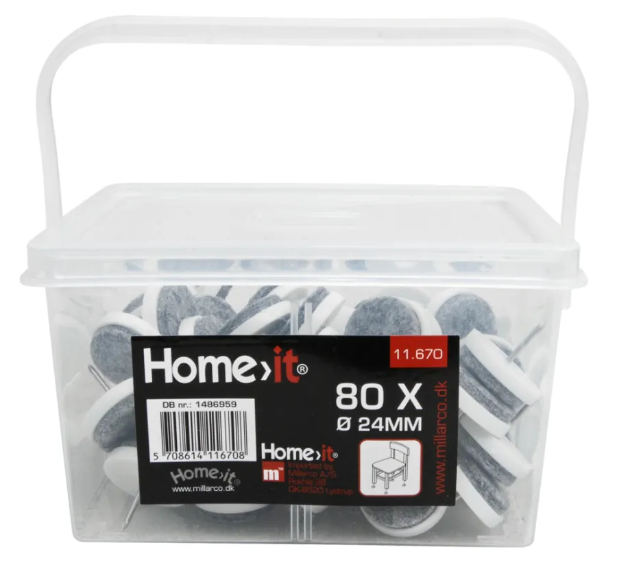 HOME it Filtpuder|Filtpuder med søm Ø24 mm grå - 80 stk.