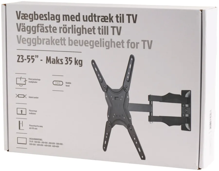 Tv-Ophæng|Fladskærmsbeslag med udtræk og kip 23-55" Sort