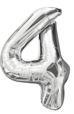 Pynt & Festudstyr|Folieballon nummer 4 H60 cm sølv
