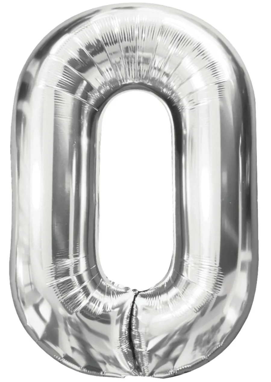 Pynt & Festudstyr|Folieballon nummer 0 H60 cm sølv