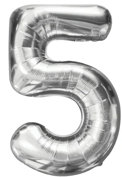 Pynt & Festudstyr|Folieballon nummer 5 H60 cm sølv