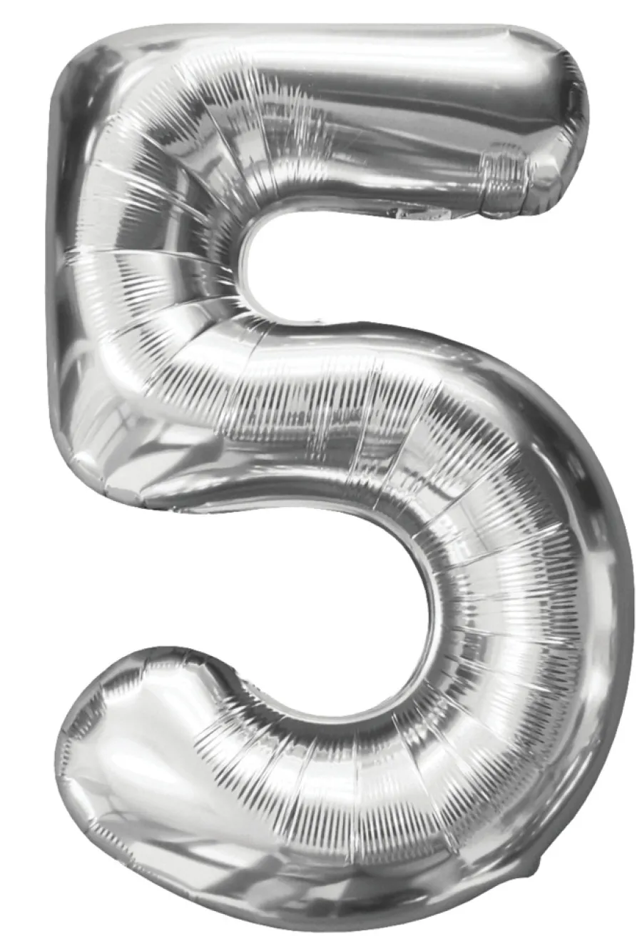 Pynt & Festudstyr|Folieballon nummer 5 H60 cm sølv
