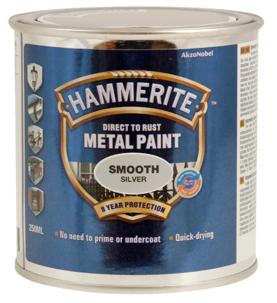 Hammerite Metalmaling Udendørs|Træ- & Metalmaling|metalmaling glat effekt 250 ml Sølv