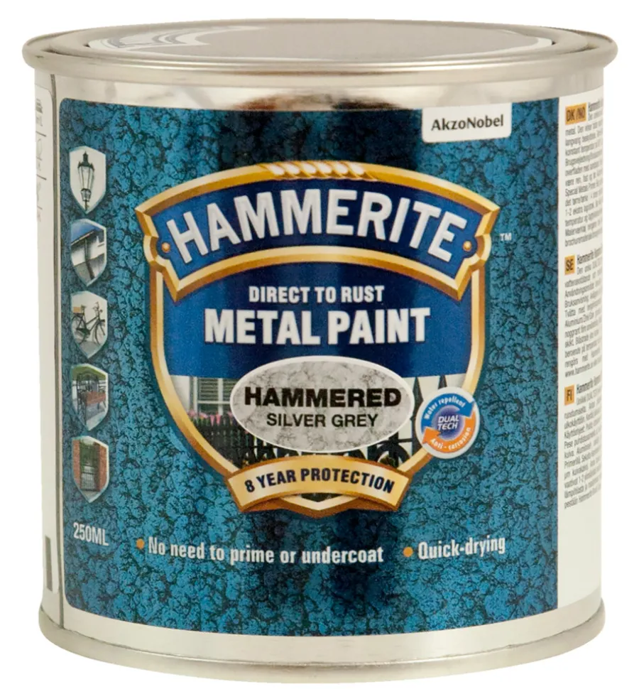 Hammerite Metalmaling Udendørs|Træ- & Metalmaling|metalmaling hammereffekt 250 ml Sølv