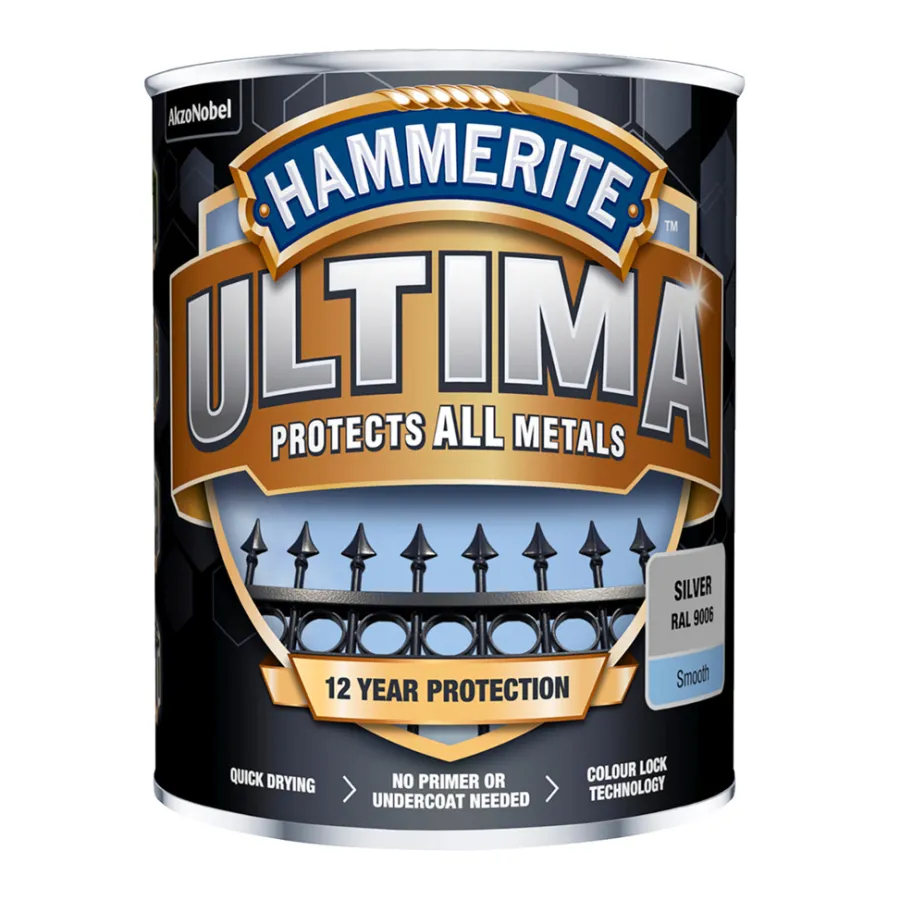 Hammerite Metalmaling Udendørs|Træ- & Metalmaling|Ultima metalmaling 750 ml Sølv