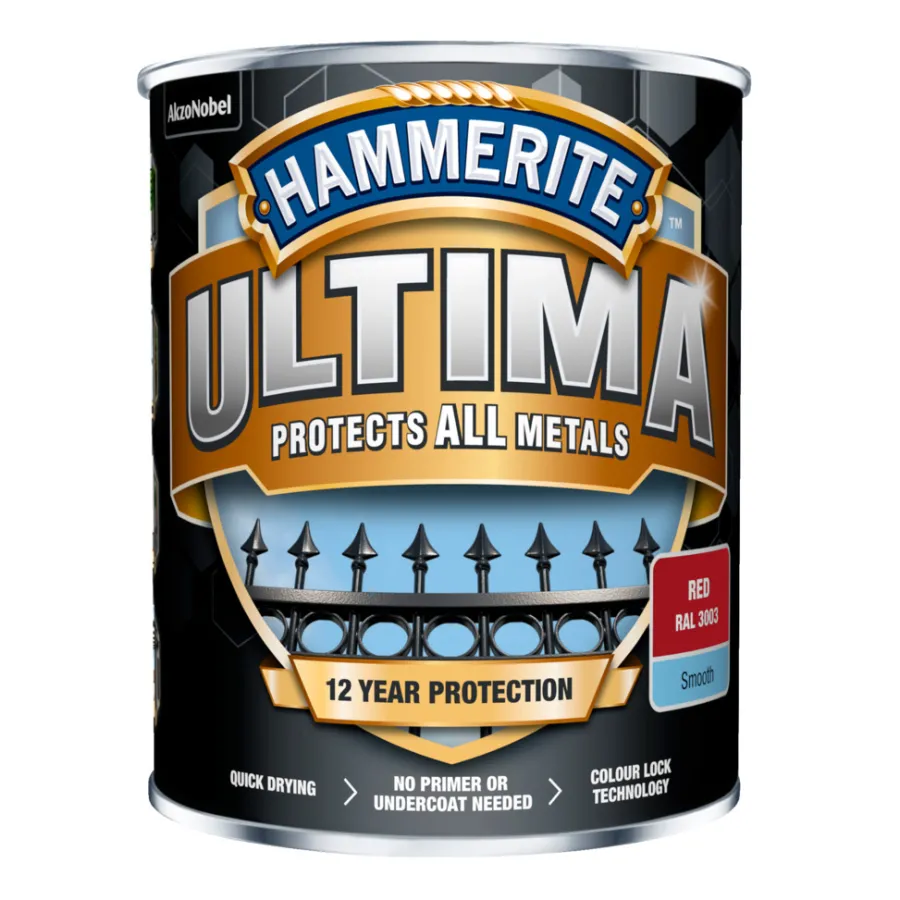 Hammerite Metalmaling Udendørs|Træ- & Metalmaling|Ultima metalmaling 750 ml Rød