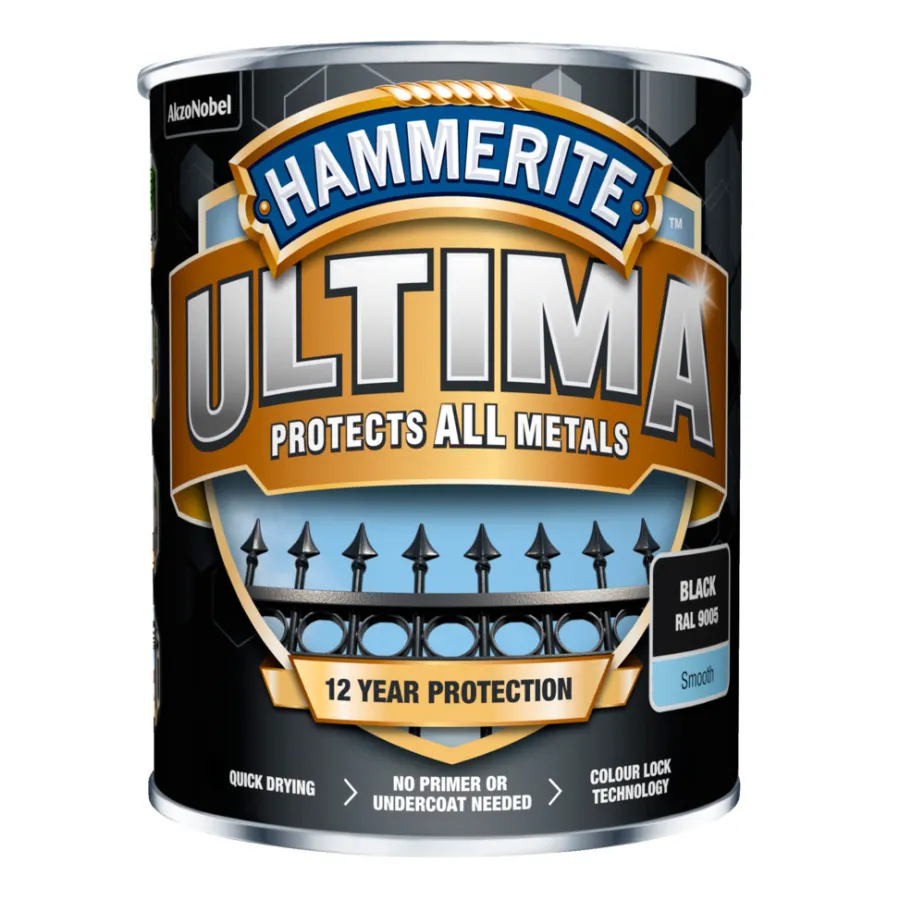 Hammerite Metalmaling Udendørs|Træ- & Metalmaling|Ultima metalmaling 750 ml Sort