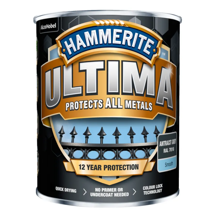 Hammerite Metalmaling Udendørs|Træ- & Metalmaling|Ultima metalmaling 750 ml Grå