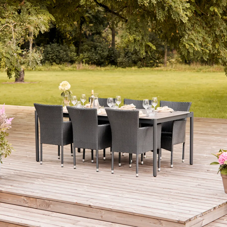 Haveborde|Havebord 205 x 104 cm i Grey Stone Look Sort
