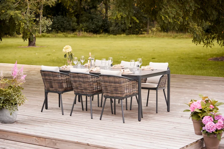 Haveborde|Havebord 205 x 104 cm i Grey Stone Look Sort
