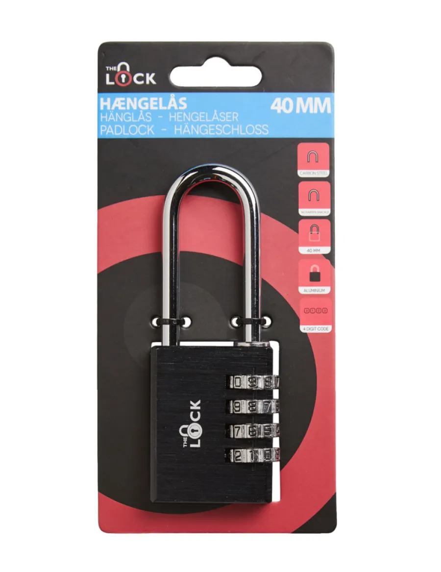The lock Hængelåse|Hængelås m/kode lang model 40 mm aluminium Sort