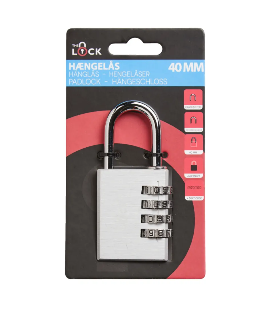 The lock Hængelåse|Hængelås m/kode 40 mm aluminium Sølv