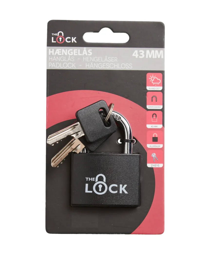 The lock Hængelåse|Hængelås m/to nøgler 43 mm aluminium Sort
