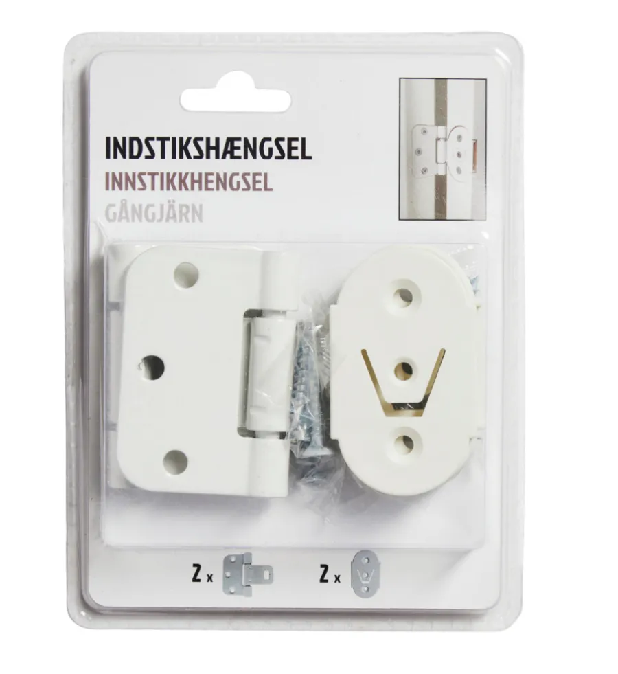 Greb & Hængsler|Indstikshængsel sæt hvid 2 stk.