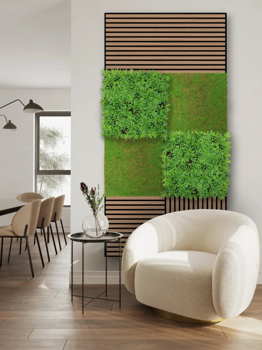 Jangal Grønne Vægpaneler|Akustikpaneler & Tilbehør|Modular Wall plantepanel 52 x 52 cm - Podocarpus Tea Tree