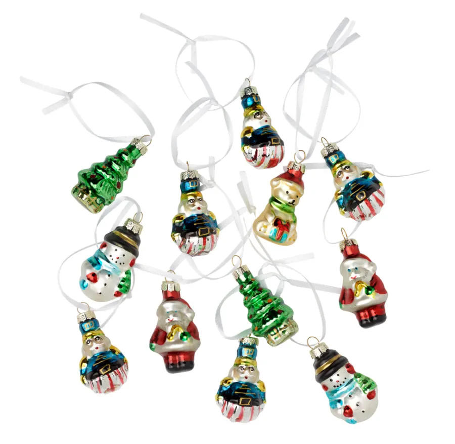 Stemning® Juledekoration|Julekugler m/figurer glas H5 cm 12 stk.