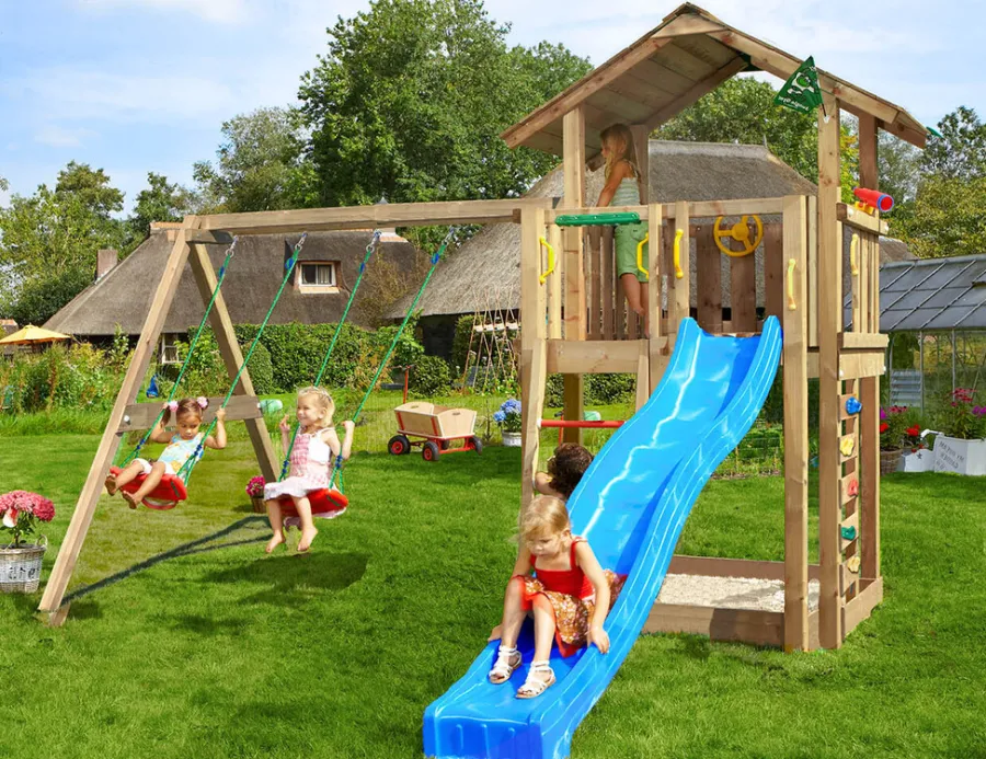 Jungle Gym Jungle Gym Legetårne|Chalet 2.1 legetårn med rutsjebane & gyngestativ Natur