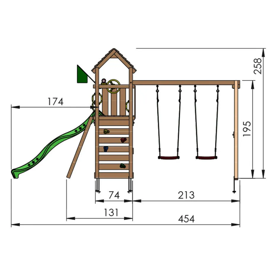 Jungle Gym Jungle Gym Legetårne|Safari legetårn m/grå rutsjebane & gynger grå Natur
