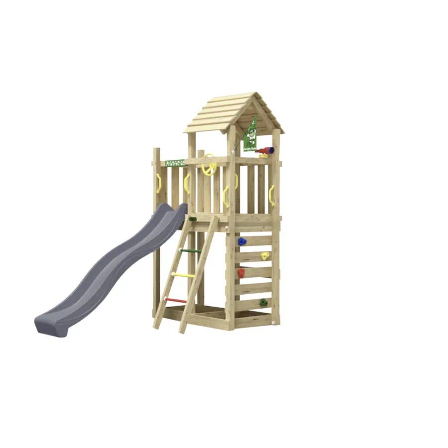 Jungle Gym Jungle Gym Legetårne|Safari legetårn m/rutsjebane & klatrevæg grå Natur