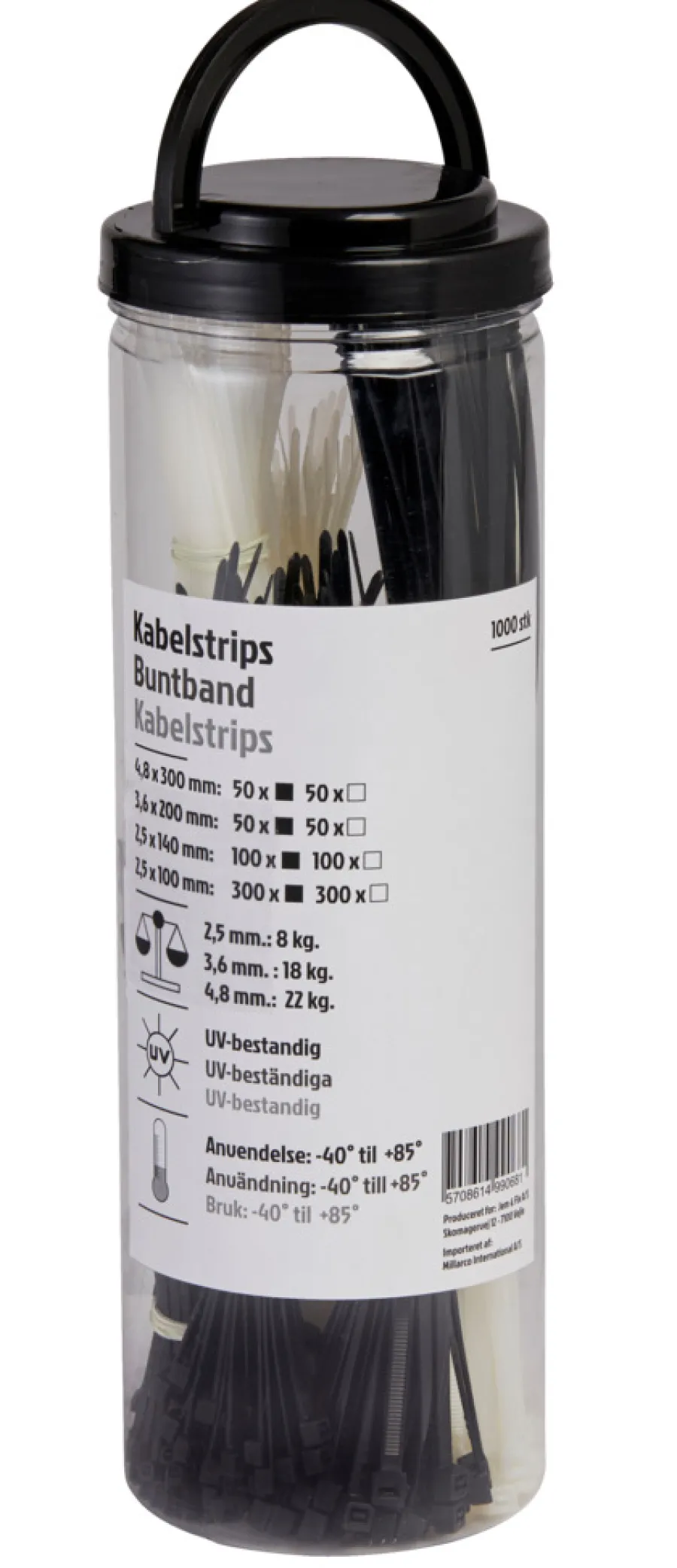 Elophæng & -Fastgørelse|Kabelstrips ass. størrelser 1000 stk.