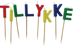 Pynt & Festudstyr|Kagelys TILLYKKE 8 stk. multifarvet