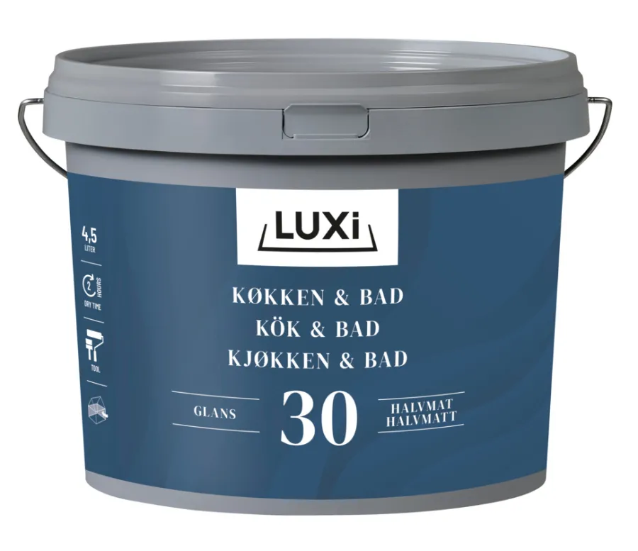 LUXI® Vægmaling|Køkken & Bad 30 vægmaling hvid 4,5 liter -