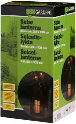 Garden® Sæsonafslutning|Solcellelamper|Lanterne med solceller Ø18 x 36 cm - Sort