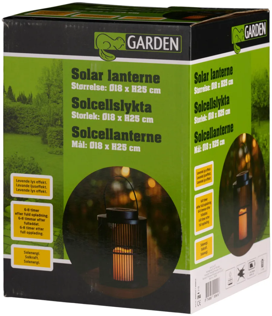 Garden® Sæsonafslutning|Solcellelamper|Lanterne med solceller Ø18 x 25 cm - Sort
