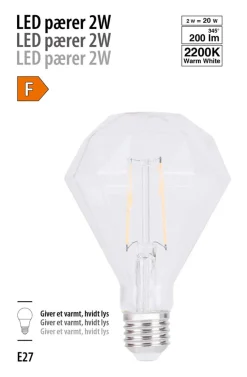 Led-Pærer|LED-filamentpære diamant 2 W E27
