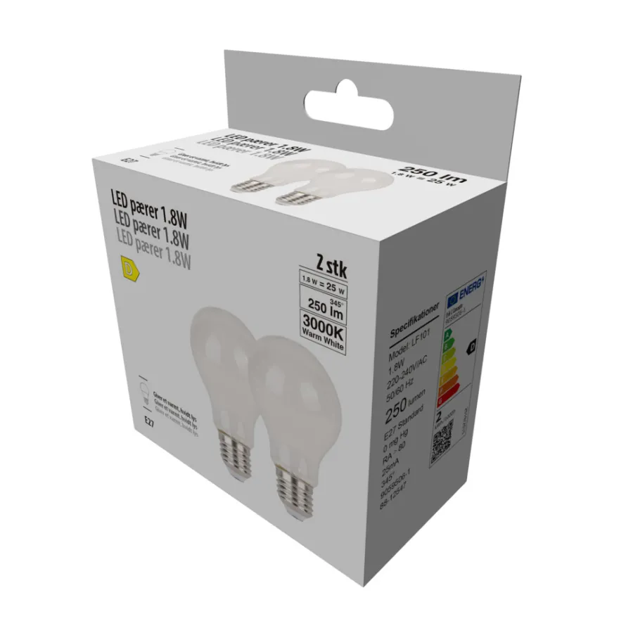 Led-Pærer|LED-filamentpære 1,8 W E27 2-pk.