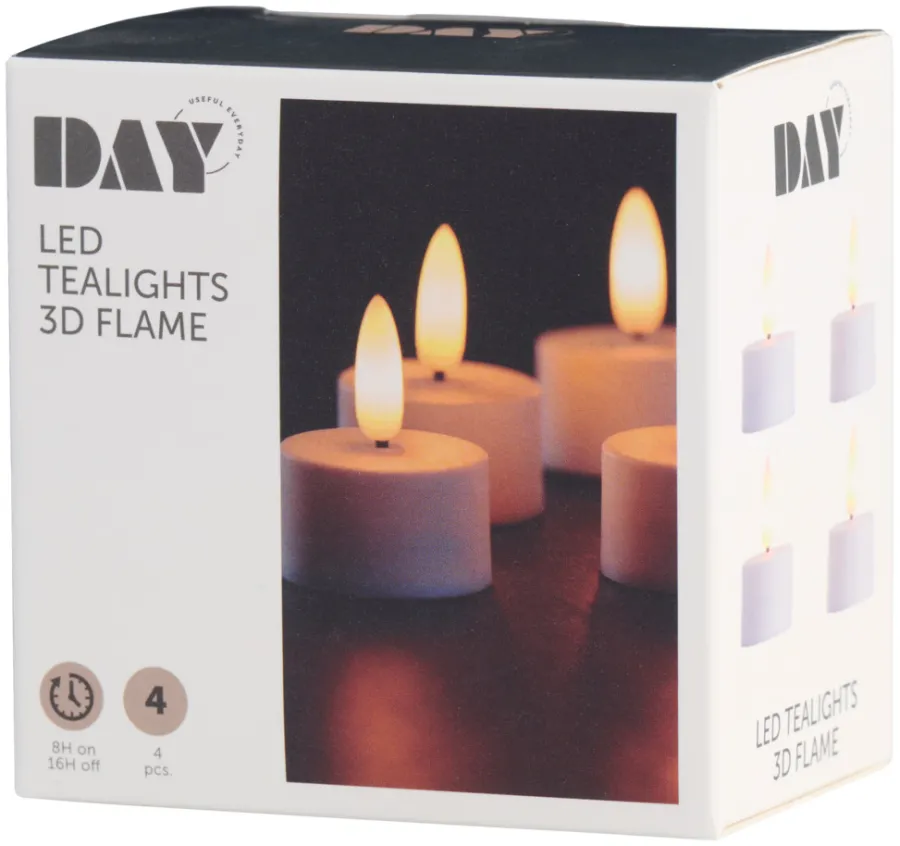DAY Dekorativ Belysning - Indendørs|LED-fyrfadslys med 3D-flamme 4 stk. -