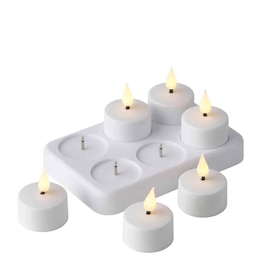 Stemning® Dekorativ Belysning - Indendørs|LED-fyrfadslys m/fjernbetjening genopladelig 6-pk. Hvid
