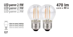 Led-Pærer|LED-kronepære 2,9 W E27 2-pk.