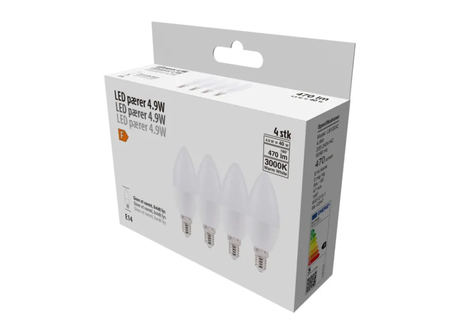 Led-Pærer|LED-pære kerte E14 4,9 W 4-pk.