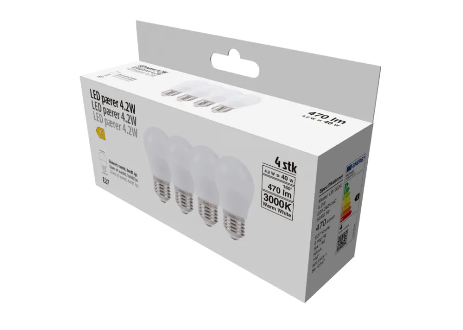 Led-Pærer|LED-pære krone 4,2 W E27 4-pk.
